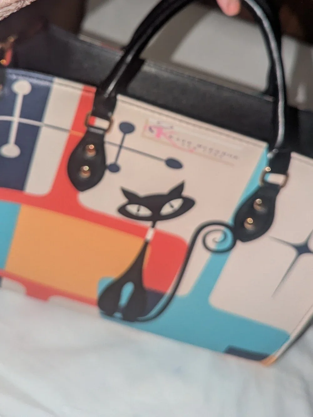 Atomic  Cat Kate McEnroe Mid Century  Modern Retro Geometric Satchel